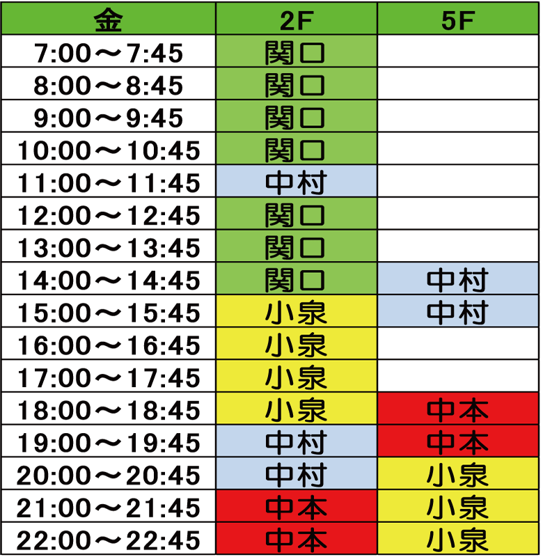 金曜日時間割