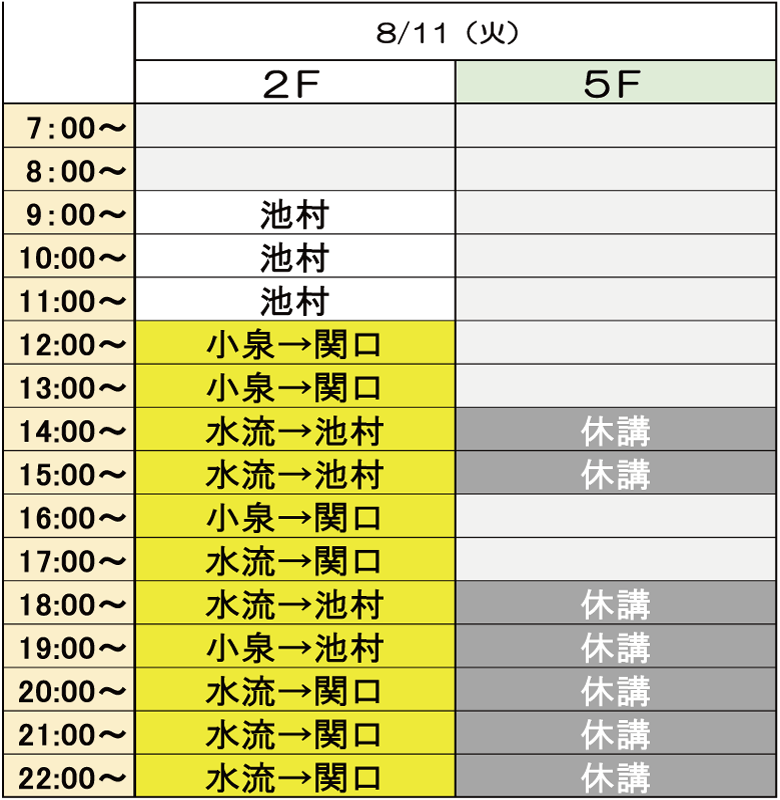 講師変更時間割8/11