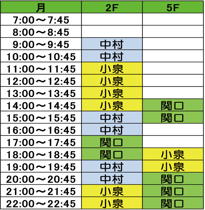 月曜日時間割