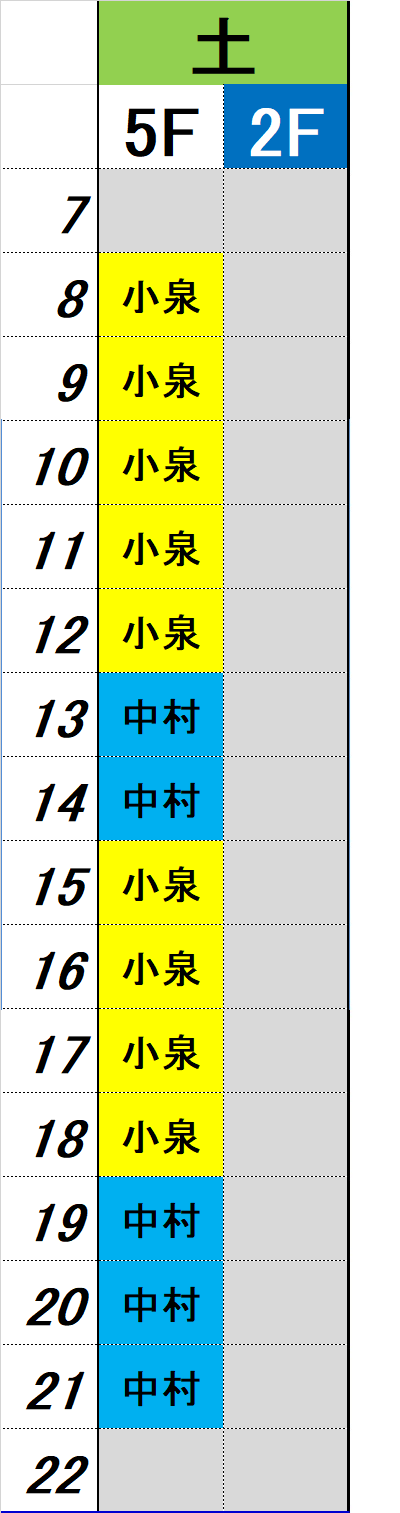 土曜日時間割
