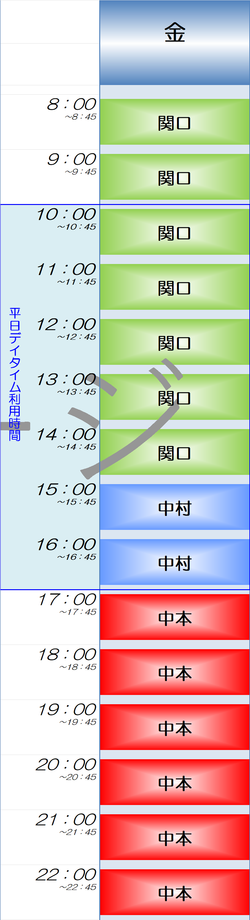 金曜日時間割
