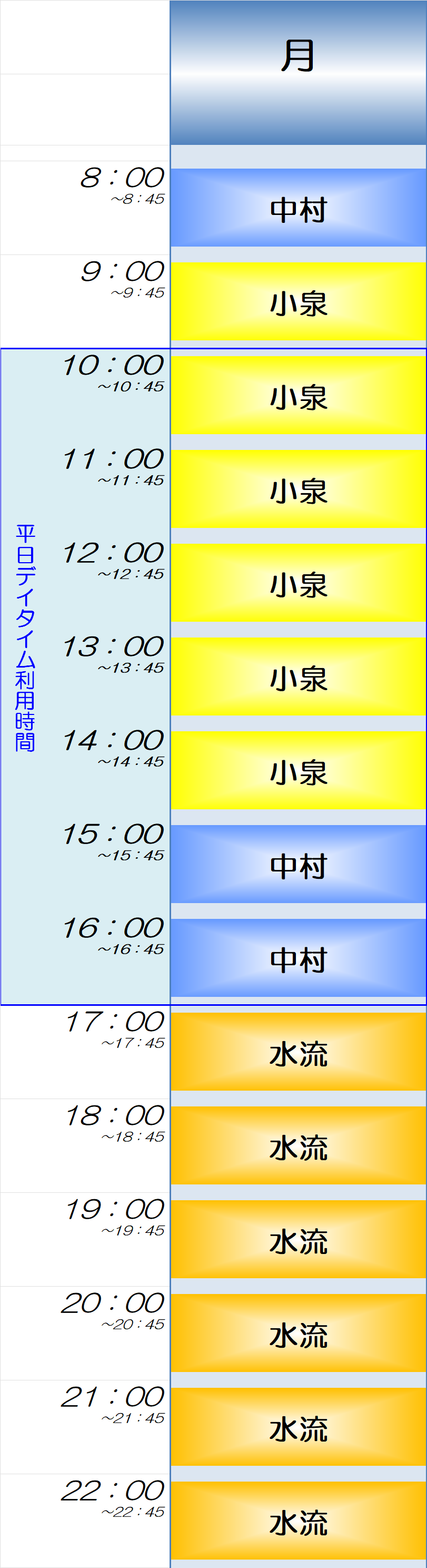 月曜日時間割